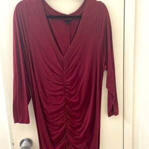 Maroon ruched cotton dress